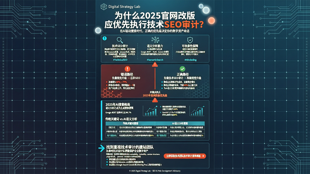 为什么2025年官网改版应优先执行技术SEO审计再做视觉升级