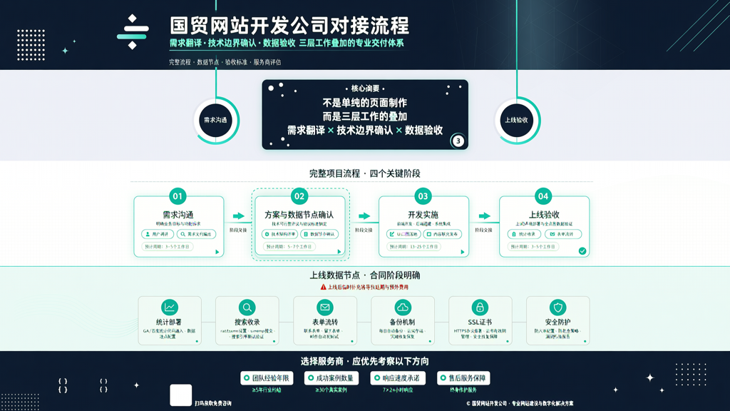 国贸网站开发公司对接流程:需求沟通到上线数据节点
